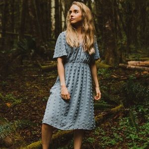 Piper and scoot, Sakura Swiss dot wrap dress, blue size small